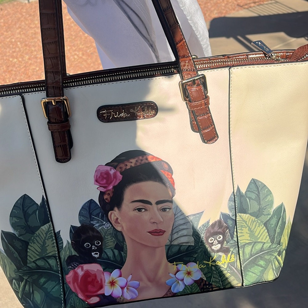 Frida Kahlo Cream and Brown Tote Bag